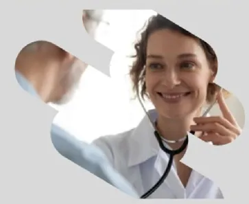 A clinician with a stethoscope, smiling